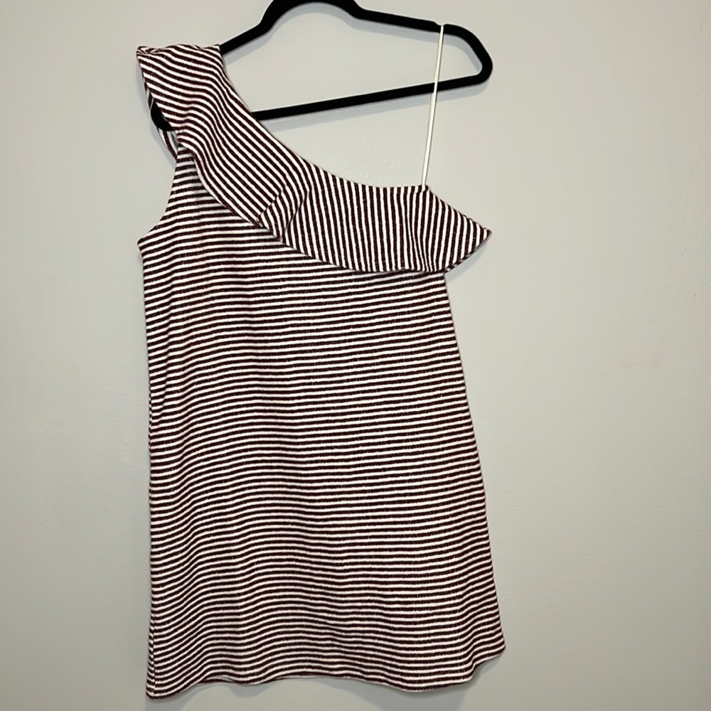 NWT Loft One shoulder Ruffle striped summer dress size small